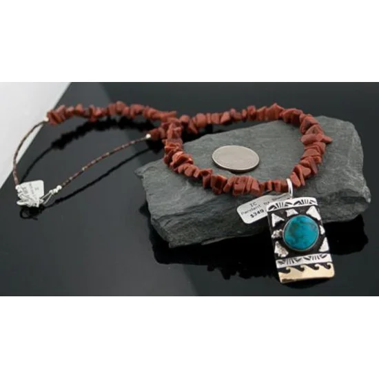 Handmade Certified Authentic Navajo .925 Sterling Silver and 12kt Gold Filled Turquoise Native American Necklace 390574096617