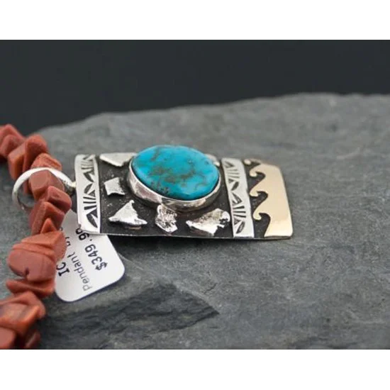 Handmade Certified Authentic Navajo .925 Sterling Silver and 12kt Gold Filled Turquoise Native American Necklace 390574096617
