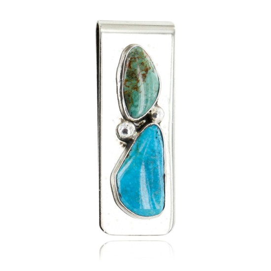 Handmade Certified Authentic Navajo .925 Sterling Silver and Nickel Turquoise Native American Money Clip 11244-9