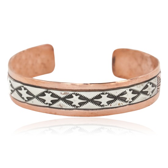 Handmade Certified Authentic Navajo .925 Sterling Silver and Pure Copper Native American Bracelet 12809-7 Handmade Certified Authentic Navajo .925 Sterling Silver and Pure Copper Native American Bracelet 12809-7