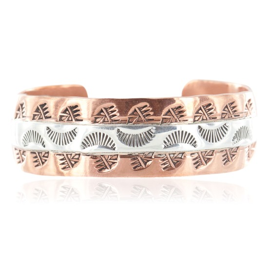 Handmade Certified Authentic Navajo .925 Sterling Silver and Pure Copper Native American Bracelet 12901-2