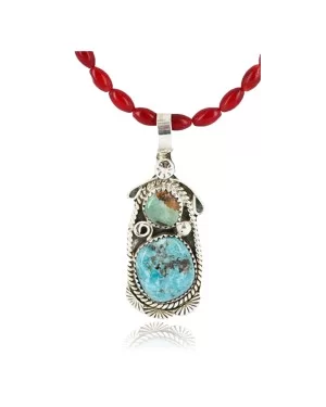 Handmade Certified Authentic Navajo .925 Sterling Silver and Turquoise and CORAL Native American Necklace 390802342491