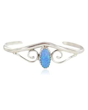 Handmade Certified Authentic Navajo .925 Sterling Silver Blue Opal Native American Baby Bracelet 13186-2