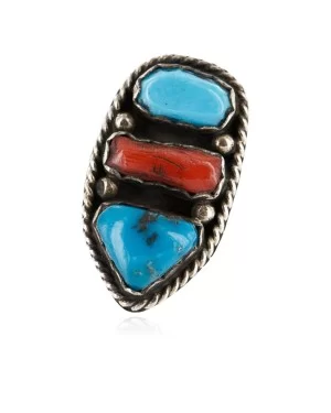 Handmade Certified Authentic Navajo .925 Sterling Silver CORAL and Turquoise Native American Ring  390781748892