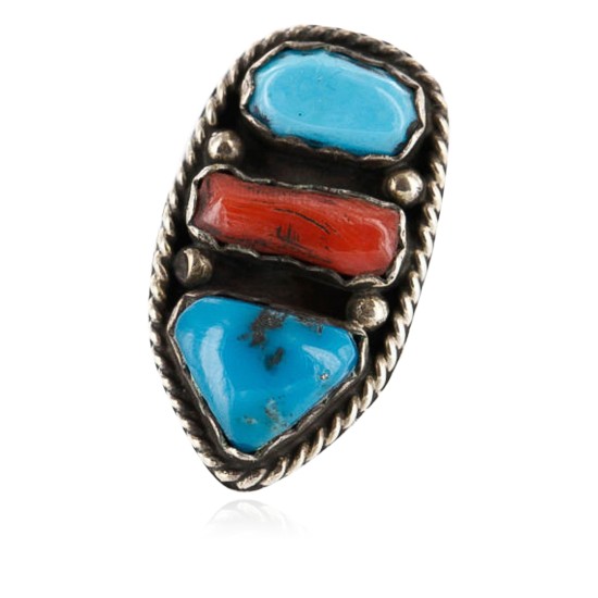Handmade Certified Authentic Navajo .925 Sterling Silver CORAL and Turquoise Native American Ring  390781748892