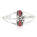 Handmade Certified Authentic Navajo .925 Sterling Silver Coral Native American Bracelet 13022