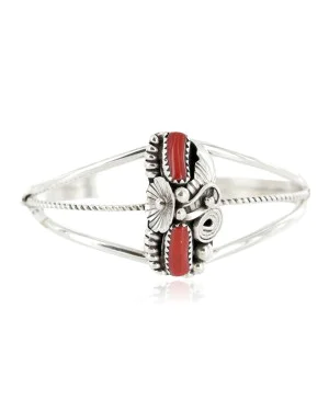 Handmade Certified Authentic Navajo .925 Sterling Silver Coral Native American Bracelet 13022 Handmade Certified Authentic Navajo .925 Sterling Silver Coral Native American Bracelet 13022
