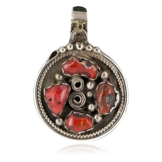 Handmade Certified Authentic Navajo .925 Sterling Silver Coral Native American Necklace 18015 Handmade Certified Authentic Navajo .925 Sterling Silver Coral Native American Necklace 18015