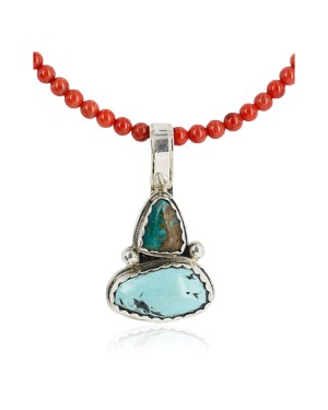 HANDMADE Certified Authentic Navajo .925 sterling Silver Cripple Turquoise with Coral Native American Necklace 371105033980