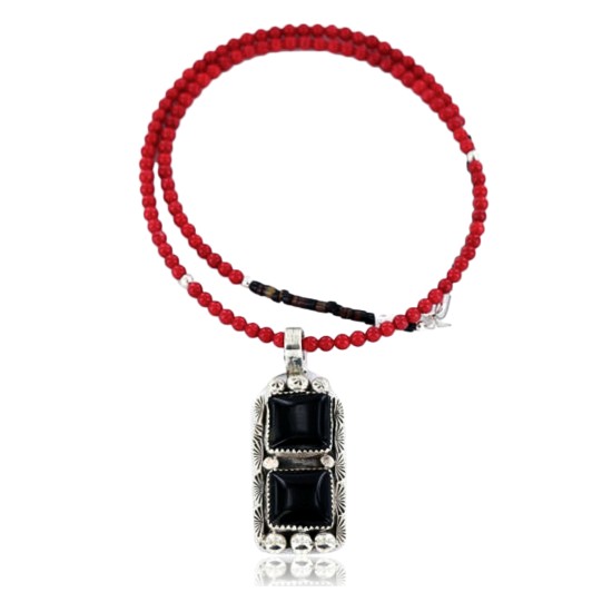 Handmade Certified Authentic Navajo .925 Sterling Silver DOUBLE BLACK ONYX and CORAL Native American Necklace & Pendant 390794259786 Handmade Certified Authentic Navajo .925 Sterling Silver DOUBLE BLACK ONYX and CORAL Native American Necklace & Pendant 390794259786