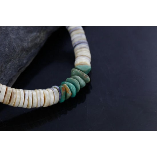 Handmade Certified Authentic Navajo .925 Sterling Silver Graduated Melon Shell and Turquoise Native American Necklace 370980665640 Handmade Certified Authentic Navajo .925 Sterling Silver Graduated Melon Shell and Turquoise Native American Necklace 370980665640