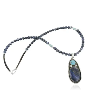 HANDMADE Certified Authentic Navajo .925 Sterling Silver Lapis and Turquoise Native American Necklace 371130568327