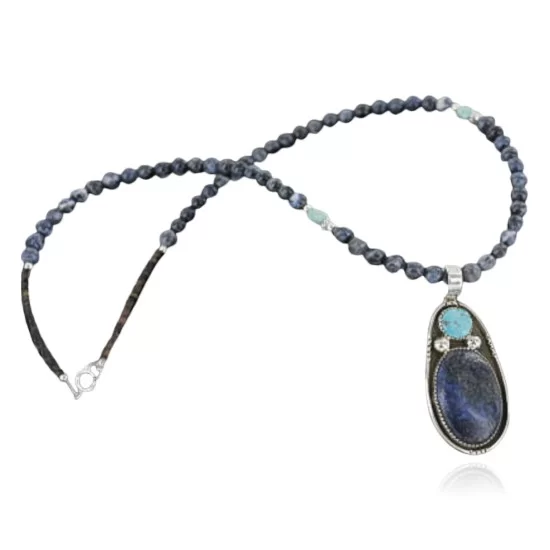 HANDMADE Certified Authentic Navajo .925 Sterling Silver Lapis and Turquoise Native American Necklace 371130568327 HANDMADE Certified Authentic Navajo .925 Sterling Silver Lapis and Turquoise Native American Necklace 371130568327