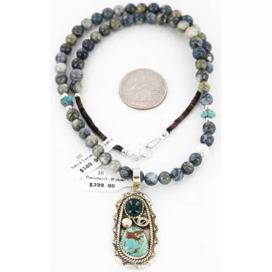 Handmade Certified Authentic Navajo .925 Sterling Silver Malachite and Turquoise Native American Necklace 390805410448 Handmade Certified Authentic Navajo .925 Sterling Silver Malachite and Turquoise Native American Necklace 390805410448