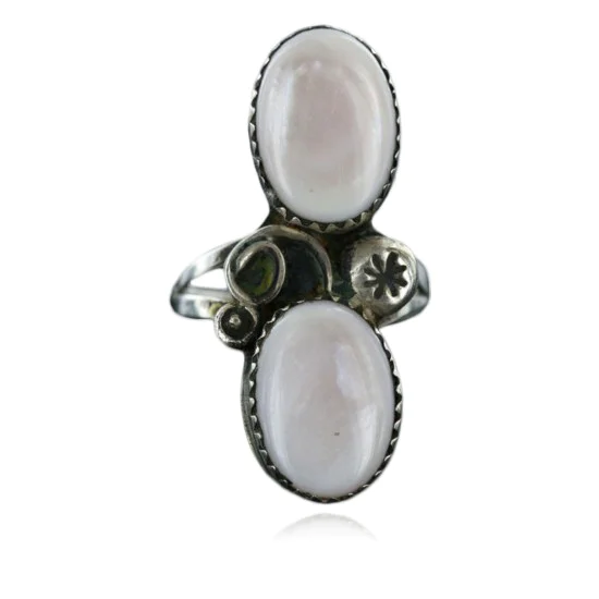 Handmade Certified Authentic Navajo .925 Sterling Silver Mother of Pearl Native American Ring 16971 Handmade Certified Authentic Navajo .925 Sterling Silver Mother of Pearl Native American Ring 16971