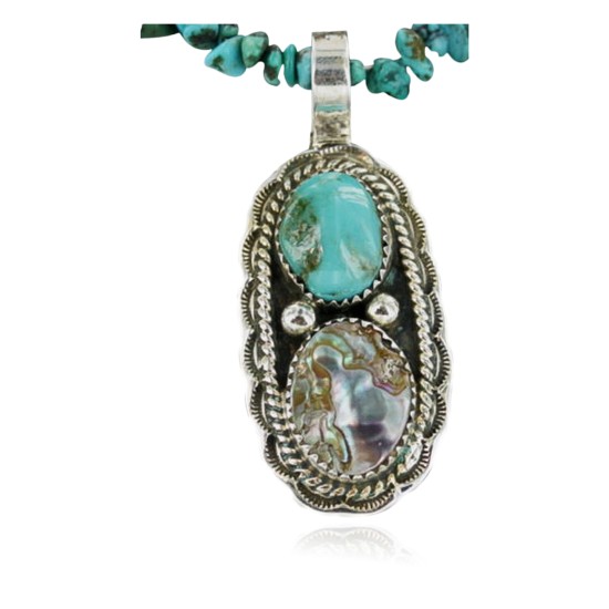 Handmade Certified Authentic Navajo .925 Sterling Silver Natural Abalone and Turquoise Native American Necklace 390663230037