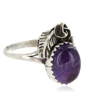 Handmade Certified Authentic Navajo .925 Sterling Silver Natural Amethyst Native American Ring 26212-3