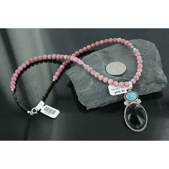 Handmade Certified Authentic Navajo .925 Sterling Silver Natural Black Onyx and Turquoise Native American Necklace 370911139597 Handmade Certified Authentic Navajo .925 Sterling Silver Natural Black Onyx and Turquoise Native American Necklace 370911139597