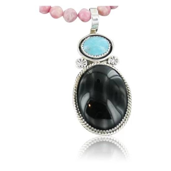 Handmade Certified Authentic Navajo .925 Sterling Silver Natural Black Onyx and Turquoise Native American Necklace 370911139597 Handmade Certified Authentic Navajo .925 Sterling Silver Natural Black Onyx and Turquoise Native American Necklace 370911139597