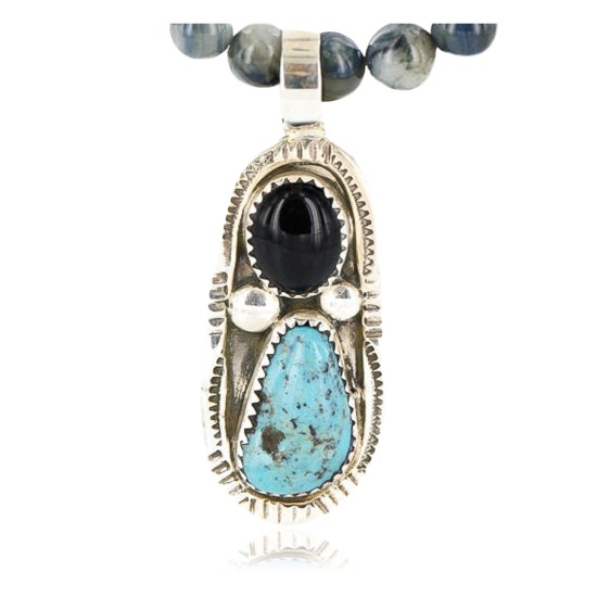 Handmade Certified Authentic Navajo .925 Sterling Silver Natural Black Onyx and Turquoise Native American Necklace 390803778610