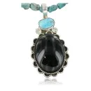 Handmade Certified Authentic Navajo .925 Sterling Silver Natural Black Onyx and Turquoise Native American Necklace & Pendant 370918480661