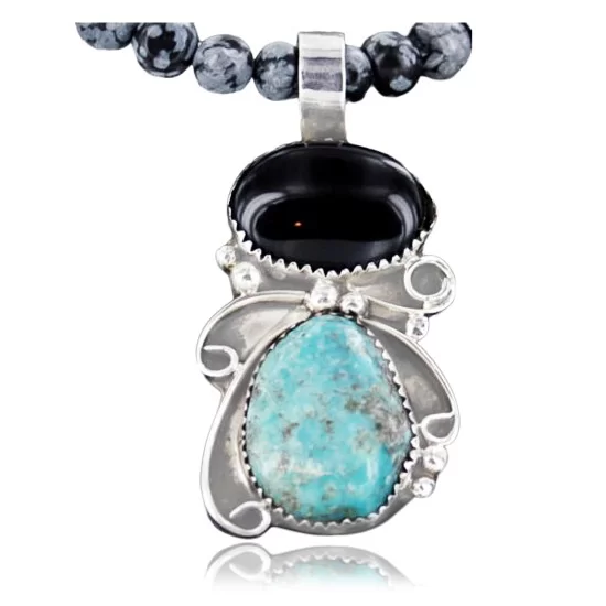 Handmade Certified Authentic Navajo .925 Sterling Silver Natural Black Onyx and Turquoise Native American Necklace & Pendant 370929282361 Handmade Certified Authentic Navajo .925 Sterling Silver Natural Black Onyx and Turquoise Native American Necklace & Pendant 370929282361