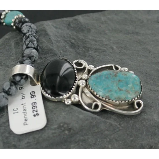Handmade Certified Authentic Navajo .925 Sterling Silver Natural Black Onyx and Turquoise Native American Necklace & Pendant 370929282361 Handmade Certified Authentic Navajo .925 Sterling Silver Natural Black Onyx and Turquoise Native American Necklace & Pendant 370929282361