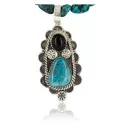 Handmade Certified Authentic Navajo .925 Sterling Silver Natural Black Onyx and Turquoise Native American Necklace & Pendant 390802189741