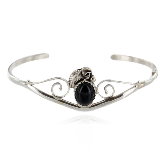 Handmade Certified Authentic Navajo .925 Sterling Silver Natural Black Onyx Native American Bracelet 12948-1 Handmade Certified Authentic Navajo .925 Sterling Silver Natural Black Onyx Native American Bracelet 12948-1