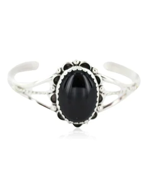 Handmade Certified Authentic Navajo .925 Sterling Silver Natural Black Onyx Native American Bracelet 18197-1