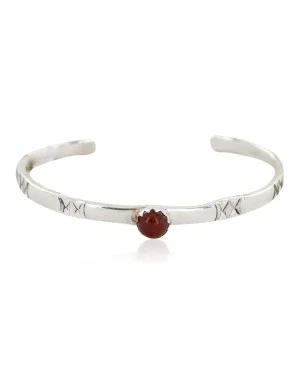 Handmade Navajo .925 Sterling Silver Natural Carnelian Baby Bracelet 12853-3