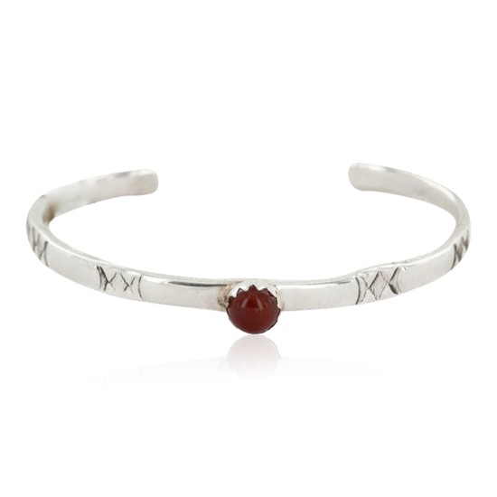Handmade Navajo .925 Sterling Silver Natural Carnelian Baby Bracelet 12853-3