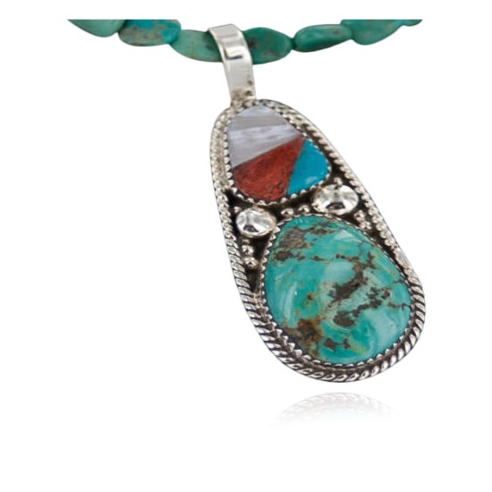 Handmade Certified Authentic Navajo .925 Sterling Silver Natural Coral and Turquoise Native American Necklace 370891381547