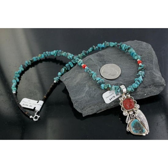 Handmade Certified Authentic Navajo .925 Sterling Silver Natural Coral and Turquoise Native American Necklace 370917029358 Handmade Certified Authentic Navajo .925 Sterling Silver Natural Coral and Turquoise Native American Necklace 370917029358