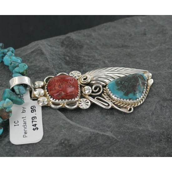 Handmade Certified Authentic Navajo .925 Sterling Silver Natural Coral and Turquoise Native American Necklace 370917029358 Handmade Certified Authentic Navajo .925 Sterling Silver Natural Coral and Turquoise Native American Necklace 370917029358