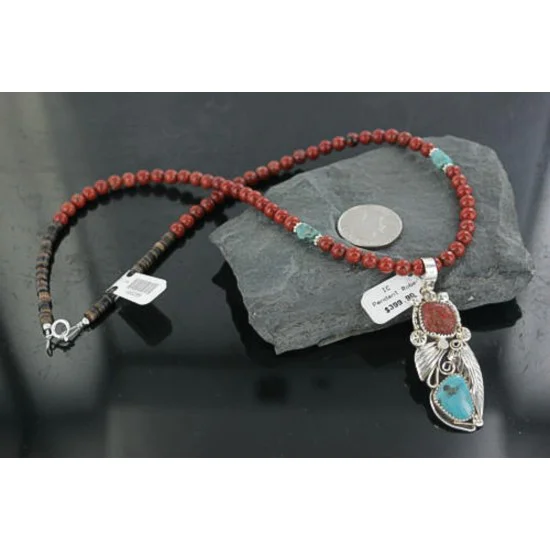 Handmade Certified Authentic Navajo .925 Sterling Silver Natural Coral and Turquoise Native American Necklace 370922695966 Handmade Certified Authentic Navajo .925 Sterling Silver Natural Coral and Turquoise Native American Necklace 370922695966