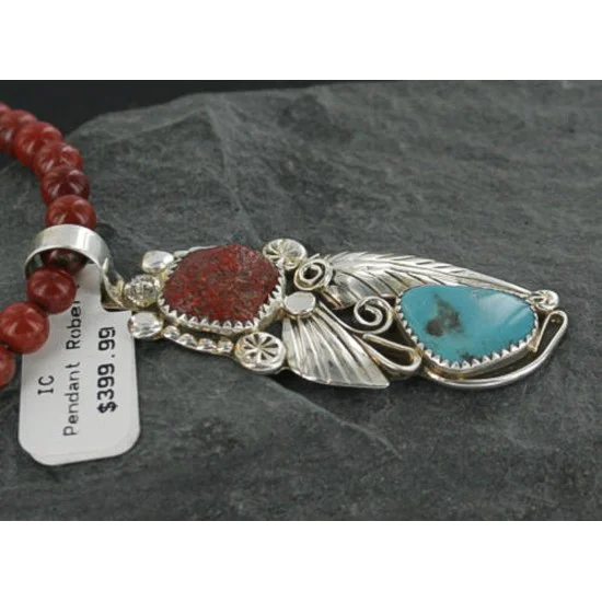 Handmade Certified Authentic Navajo .925 Sterling Silver Natural Coral and Turquoise Native American Necklace 370922695966 Handmade Certified Authentic Navajo .925 Sterling Silver Natural Coral and Turquoise Native American Necklace 370922695966