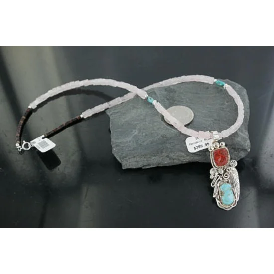 Handmade Certified Authentic Navajo .925 Sterling Silver Natural Coral and Turquoise Native American Necklace 390680403932 Handmade Certified Authentic Navajo .925 Sterling Silver Natural Coral and Turquoise Native American Necklace 390680403932