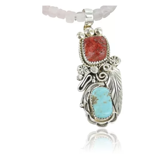 Handmade Certified Authentic Navajo .925 Sterling Silver Natural Coral and Turquoise Native American Necklace 390680403932 Handmade Certified Authentic Navajo .925 Sterling Silver Natural Coral and Turquoise Native American Necklace 390680403932