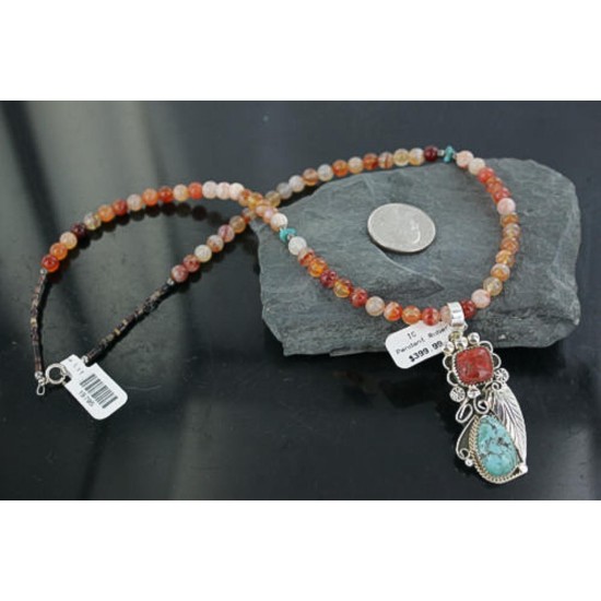 Handmade Certified Authentic Navajo .925 Sterling Silver Natural Coral and Turquoise Native American Necklace 390681801652 Handmade Certified Authentic Navajo .925 Sterling Silver Natural Coral and Turquoise Native American Necklace 390681801652