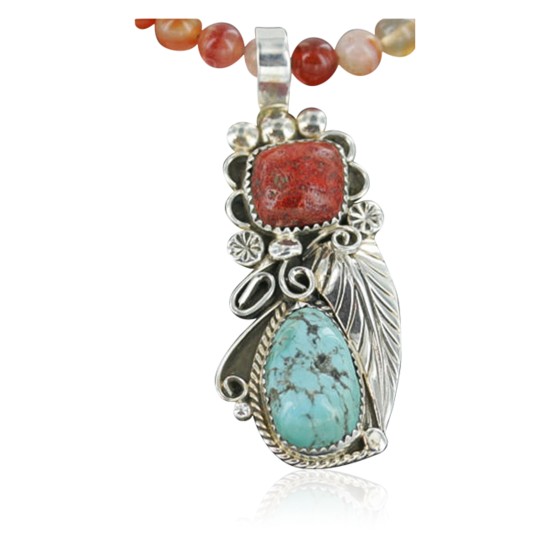 Handmade Certified Authentic Navajo .925 Sterling Silver Natural Coral and Turquoise Native American Necklace 390681801652 Handmade Certified Authentic Navajo .925 Sterling Silver Natural Coral and Turquoise Native American Necklace 390681801652