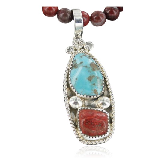 Handmade Certified Authentic Navajo .925 Sterling Silver Natural Coral and Turquoise Native American Necklace 390714864122 Handmade Certified Authentic Navajo .925 Sterling Silver Natural Coral and Turquoise Native American Necklace 390714864122