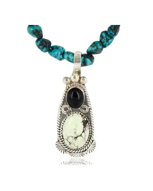 Handmade Certified Authentic Navajo .925 Sterling Silver Natural GASPEITE, Turquoise and Black ONYX Native American Necklace & Pendant 390800526647
