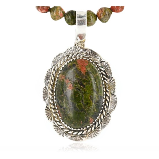 Handmade Certified Authentic Navajo .925 Sterling Silver Natural Green Jasper Native American Necklace 371003104245