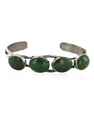 Handmade Certified Authentic Navajo .925 Sterling Silver Natural Jade Native American Bracelet  92021