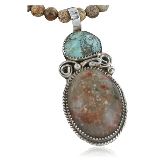 Handmade Certified Authentic Navajo .925 Sterling Silver Natural Jasper and Turquoise Native American Necklace 370919723688