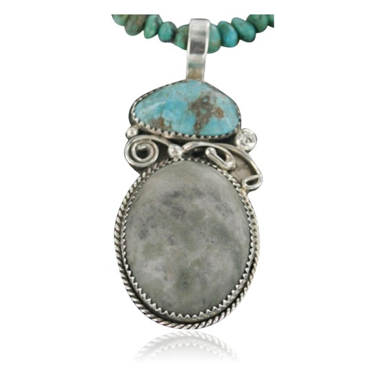 Handmade Certified Authentic Navajo .925 Sterling Silver Natural Jasper and Turquoise Native American Necklace 370928368100