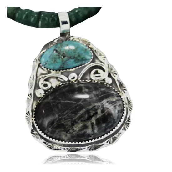 Handmade Certified Authentic Navajo .925 Sterling Silver Natural Jasper and Turquoise Native American Necklace & Pendant 370957783164 Handmade Certified Authentic Navajo .925 Sterling Silver Natural Jasper and Turquoise Native American Necklace & Pendant 370957783164