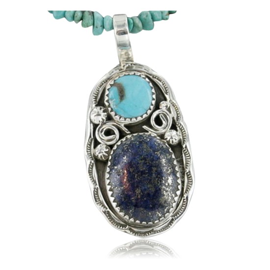 Handmade Certified Authentic Navajo .925 Sterling Silver Natural Lapis and Turquoise Native American Necklace 370904624065 Handmade Certified Authentic Navajo .925 Sterling Silver Natural Lapis and Turquoise Native American Necklace 370904624065