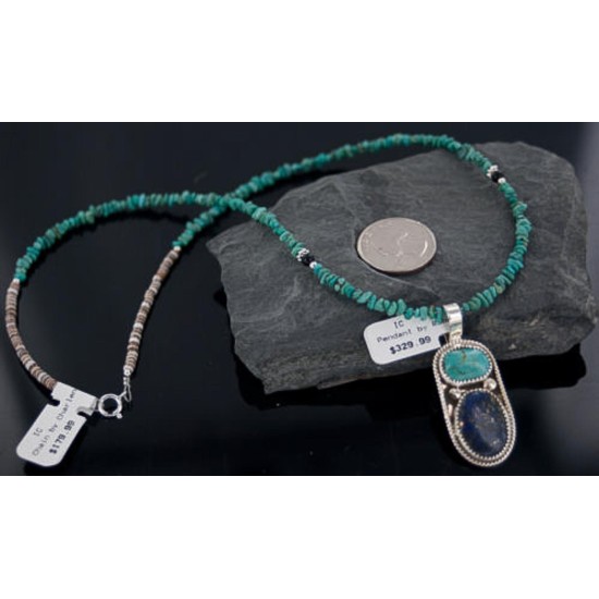 Handmade Certified Authentic Navajo .925 Sterling Silver Natural LAPIS and Turquoise Native American Necklace 390652383922 Handmade Certified Authentic Navajo .925 Sterling Silver Natural LAPIS and Turquoise Native American Necklace 390652383922